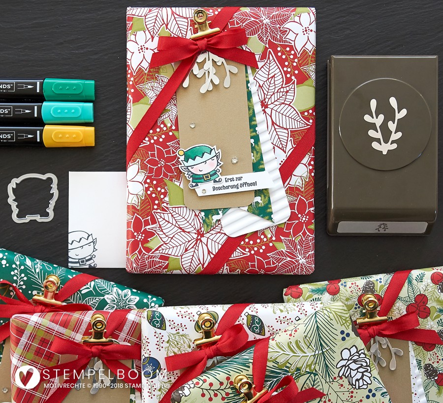 Set aus Geschenk und einem Kärtchen zu Weihnachten mit dem Produktpaket Weihnachtswerkstatt von Stampin' Up!